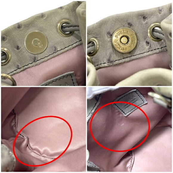 Furla Drawstring Shoulder Bag Gray Beige Leather FURLA 2way Pouch Clutch Grei... - Picture 8 of 10